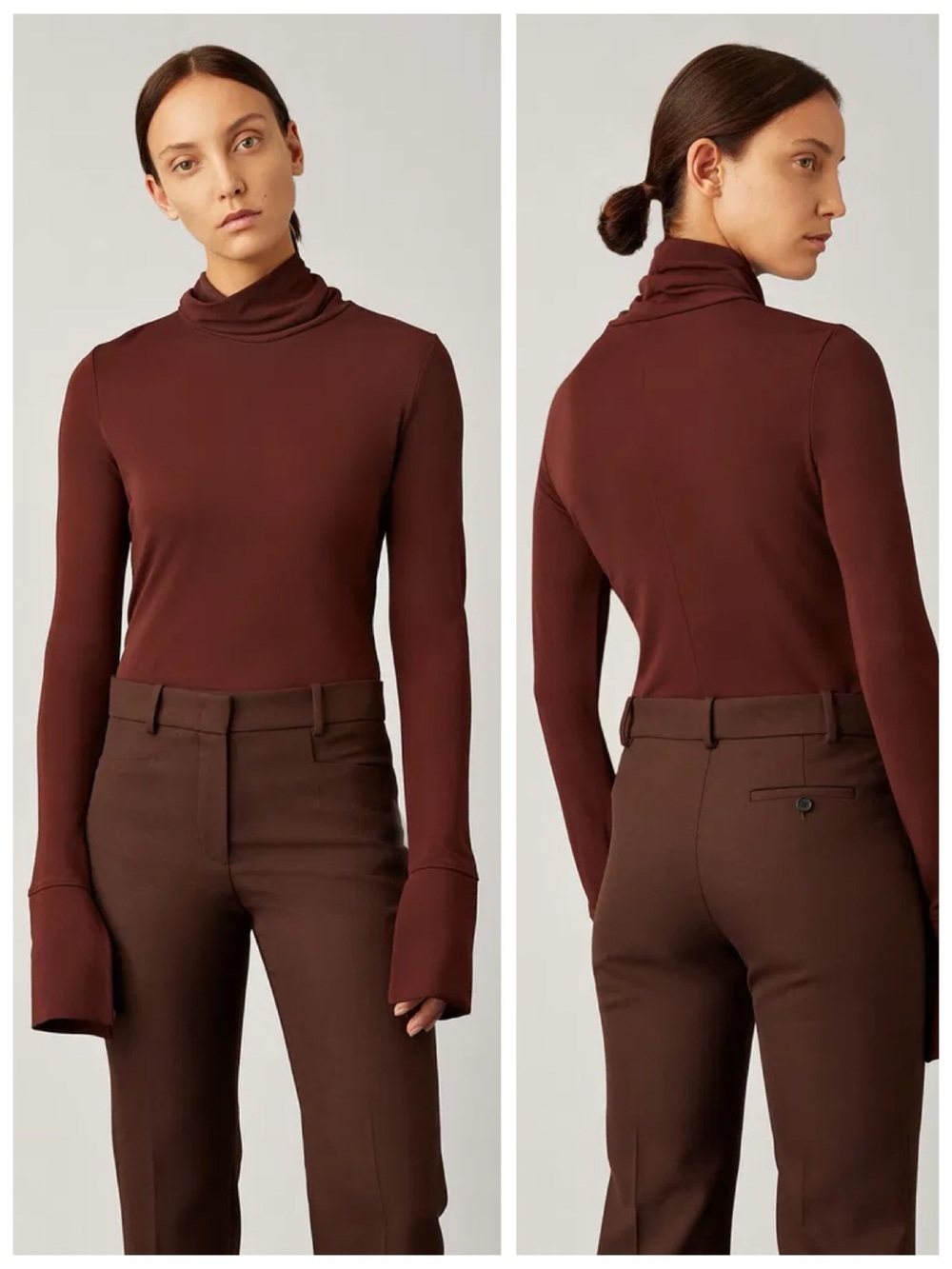 JOSEPH High Neck Crepe Jersey Turtleneck Top, Burgundy Maroon sz. XS